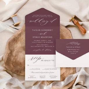Elegant Burgundy Calligraphy Script Wedding All In One Invitation
