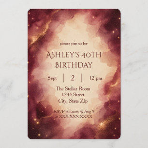 Elegant Burgundy Celestial 40th Birthday Invitation