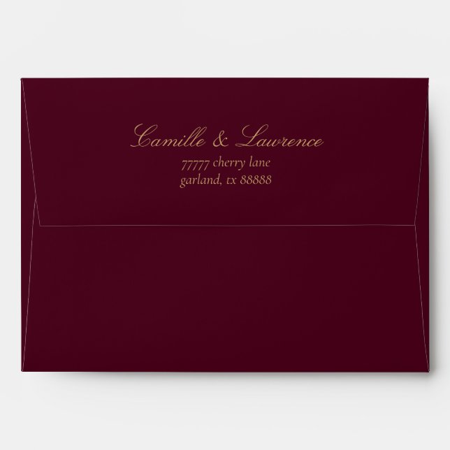 Elegant Burgundy Champagne Wedding Return Address Envelope (Back (Top Flap))
