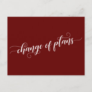 Elegant Burgundy Change of Plans Postponed Wedding Postcard