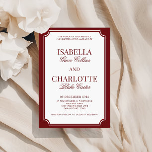 Elegant Burgundy Checkered Old Money Wedding Invitation