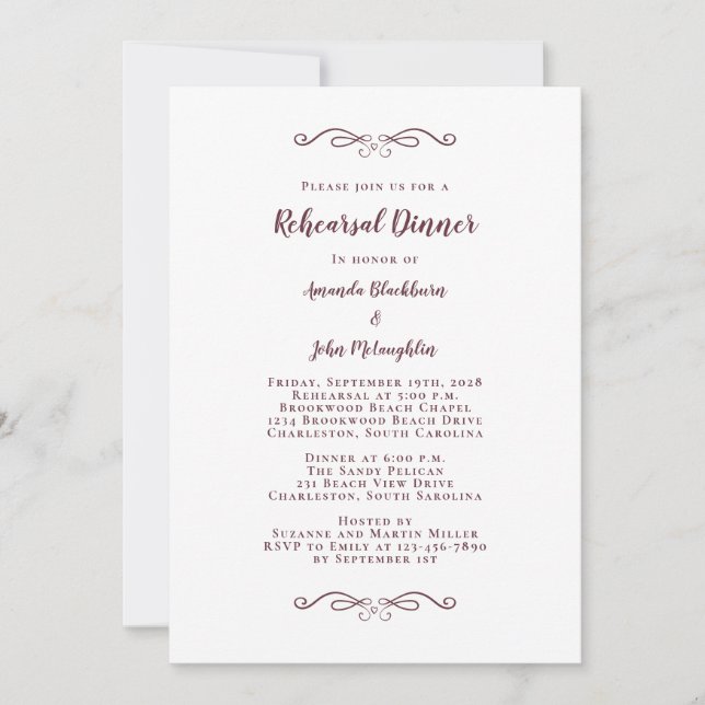 Elegant Burgundy Chic Wedding Rehearsal Dinner Invitation (Front)