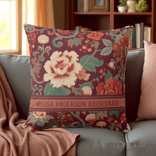 Elegant Burgundy Chinoiserie Floral Bridesmaid Cushion