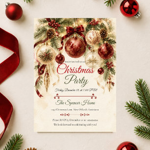 Elegant Burgundy Christmas Party Invitation