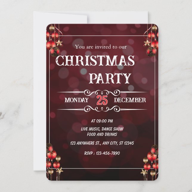 Elegant Burgundy Christmas Party Invitation Card (Front)