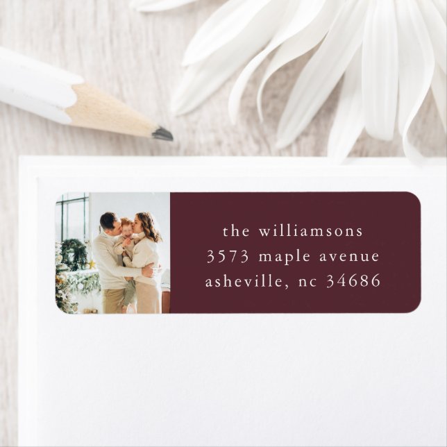 Elegant Burgundy Christmas Photo Return Address (Insitu)