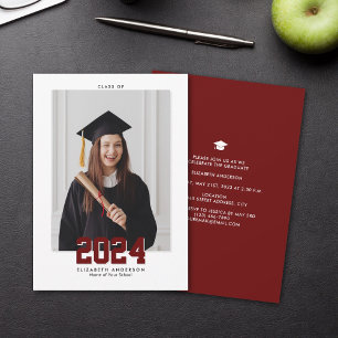 Elegant Burgundy Class of 2024 Graduation Photo Announcement