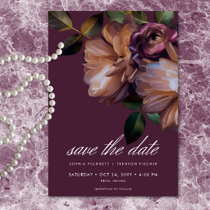 Elegant Burgundy Classic Moody Floral Wedding Save The Date