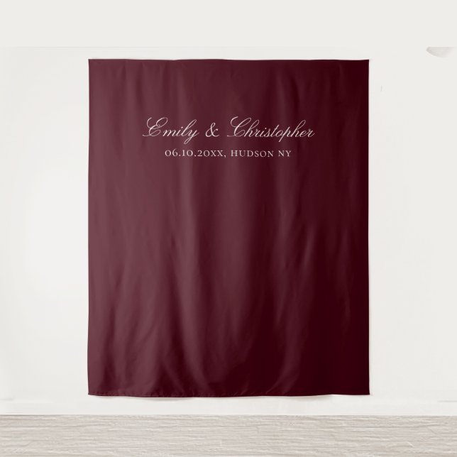 Elegant Burgundy Classic Wedding Backdrop Tapestry (Front)