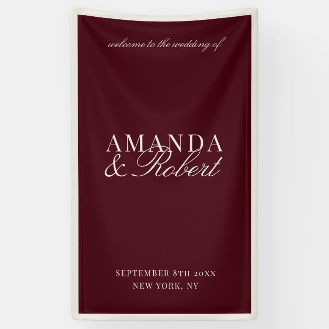 Elegant Burgundy Classy Welcome Wedding Banner (Vertical)