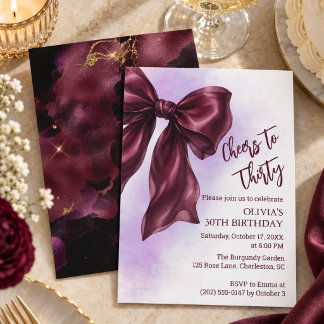 Elegant Burgundy Coquette Bow Birthday Party Invitation