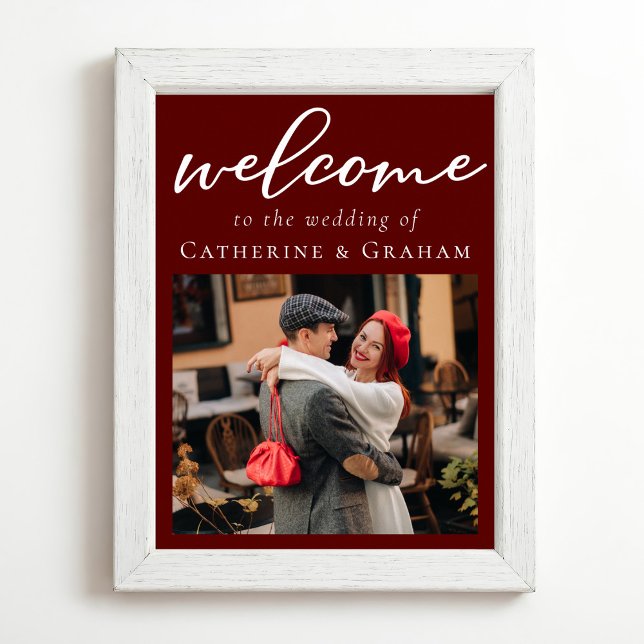 Elegant Burgundy Couple Photo Evening Wedding Poster (Creator Uploaded)