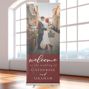 Elegant Burgundy Couple Photo Evening Wedding Retractable Banner