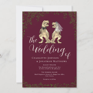Elegant Burgundy & Cream Dinosaur Wedding QR Code Invitation