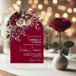 Elegant Burgundy & Cream Roses Arch Wedding Acrylic Invitations<br><div class="desc">These gorgeous wedding invitations feature a beautiful design with a cluster of burgundy and cream coloured watercolor roses adorning a deep burgundy, maroon, or wine red coloured arch. The modern script lettering adds at touch of style making this invitation stunning, stylish, and chic. Available in clear or frosted acrylic, this...</div>