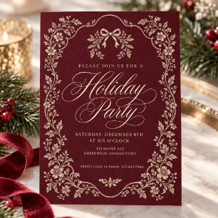 Elegant Burgundy Cream Vintage Floral Christmas Invitation