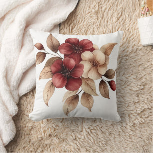 Elegant Burgundy & Cream Watercolor Floral Cushion