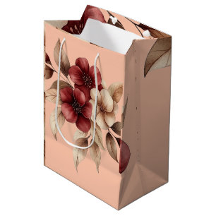 Elegant Burgundy & Cream Watercolor Floral Medium Gift Bag