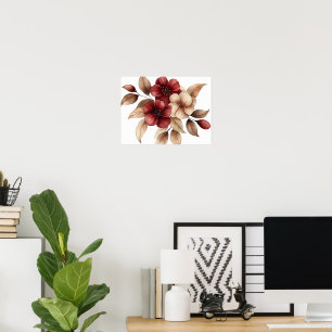 Elegant Burgundy & Cream Watercolor Floral Poster