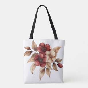 Elegant Burgundy & Cream Watercolor Floral Tote Bag