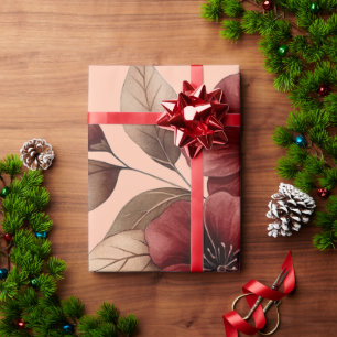 Elegant Burgundy & Cream Watercolor Floral Wrapping Paper