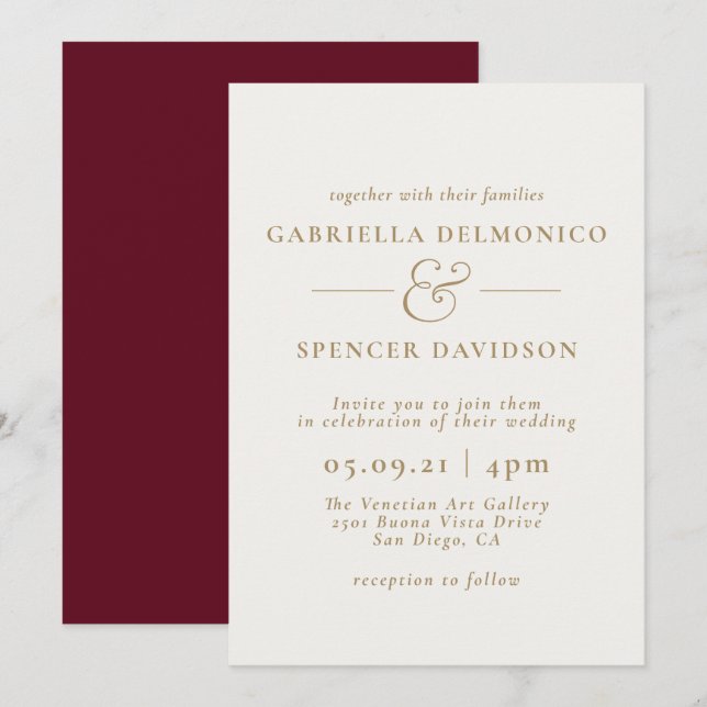 Elegant Burgundy Cream Wedding Invitation (Front/Back)