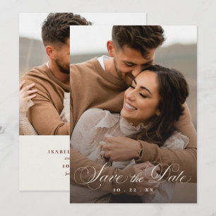 Elegant Burgundy Creme Photo Wedding Save The Date