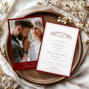 Elegant Burgundy Crest Monogram Wedding Invitat Invitation