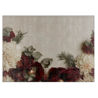 Elegant Burgundy Dahlia Christmas Glass Cutting Board