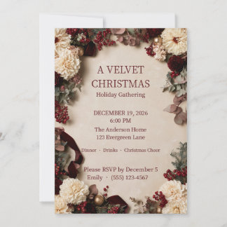 Elegant Burgundy Dahlia Christmas Holiday Party Invitation