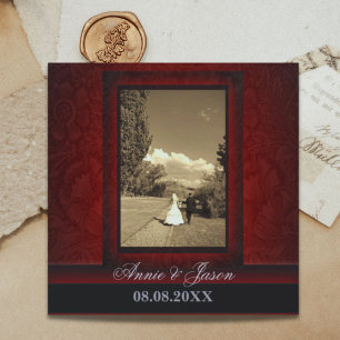 Elegant burgundy damask photo Wedding Invitation
