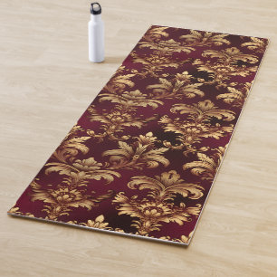 Elegant Burgundy Damask - Vintage Baroque Floral Yoga Mat