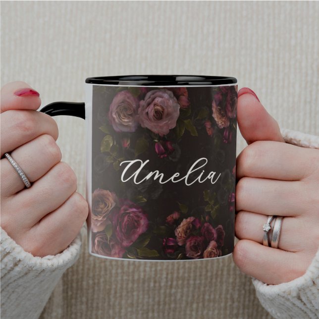 Elegant Burgundy Dark Pink Floral Pattern Mug (Creator Uploaded)