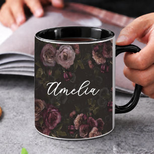 Elegant Burgundy Dark Pink Floral Pattern Mug