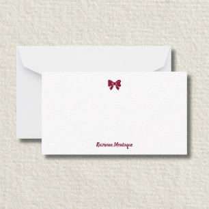 Elegant Burgundy Decorative Bow Handwritten Name Card
