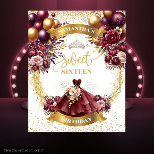 Elegant Burgundy Dress Sweet Sixteen Backdrop Glam Tapestry