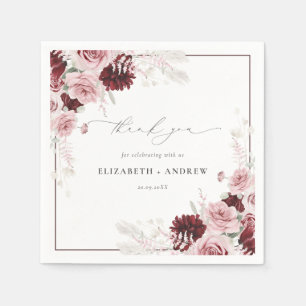 Elegant Burgundy Dusty Rose Watercolor Wedding Napkin