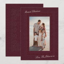 Elegant Burgundy Embossed Lace Christmas Photo