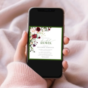 Elegant Burgundy Emerald Green Floral Watercolor   Invitation