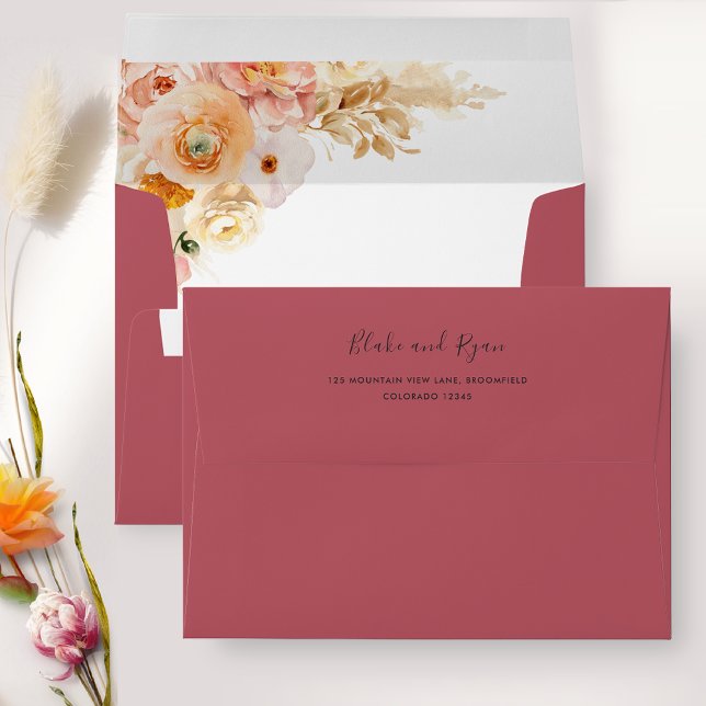 Elegant Burgundy Envelope with Peach Floral Inside (Creator Uploaded)
