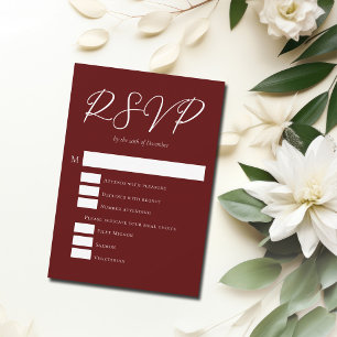 Elegant Burgundy Evening Wedding w Meal Choices RSVP Card