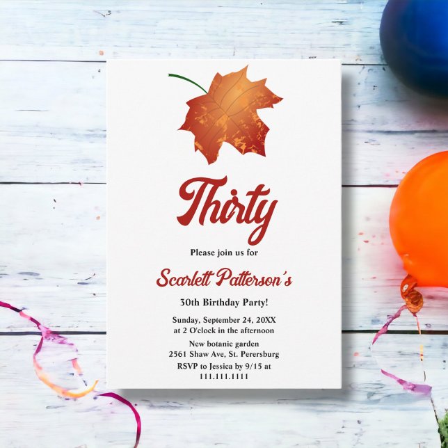 Elegant Burgundy Fall Leaves Autumn 30th Birthday Invitation (Creator Uploaded)