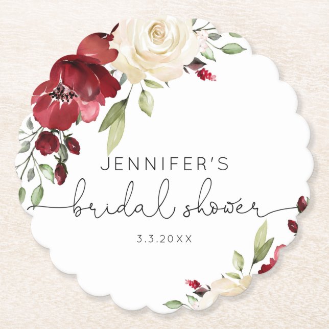 Elegant burgundy fall wedding napkins paper coaster (Front)