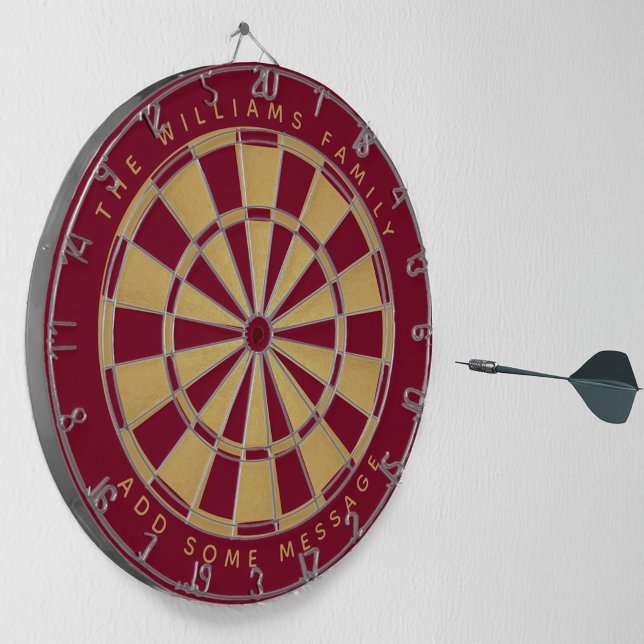 Elegant Burgundy Faux Gold Custom Name Geometric Dartboard (Creator Uploaded)