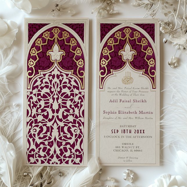 Elegant Burgundy & Faux Gold Foil Islamic Wedding Invitation (Creator Uploaded)