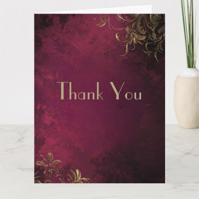 Elegant Burgundy & Faux Gold Thank You Card (Front)