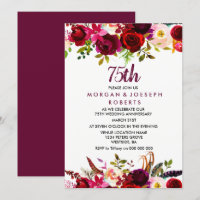 Elegant Burgundy Floral 75th Wedding Anniversary