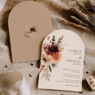 Elegant Burgundy Floral Arch Wedding Invitation