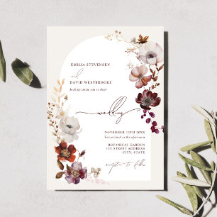 Elegant Burgundy Floral Arch Wedding Invitation