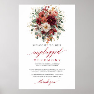 Elegant Burgundy Floral Autumn Unplugged Ceremony Poster